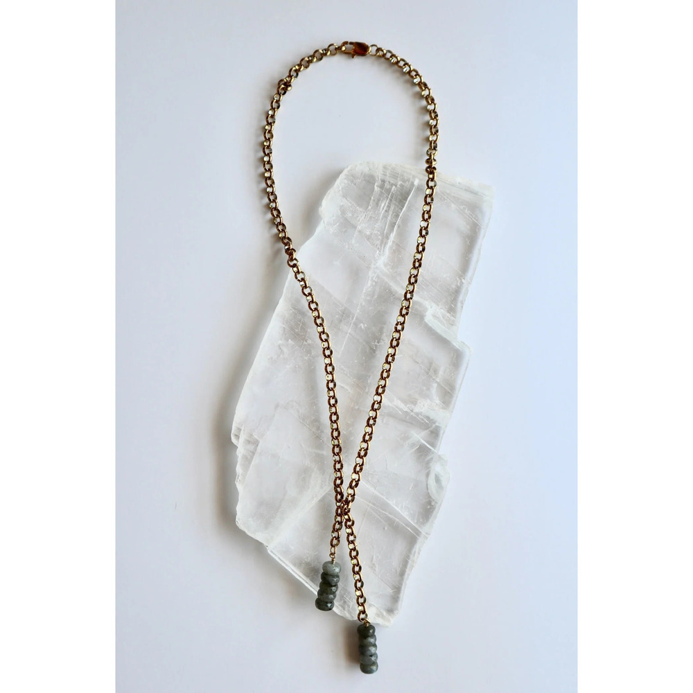Rochelle - Labradorite & Gold Rolo Chain Lariat-Style Necklace - 21in